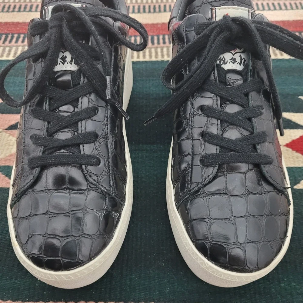 ASH Cult Platform Black Leather Sneakers‎ Size US 8 EU 38 Croc Embossed Low Top